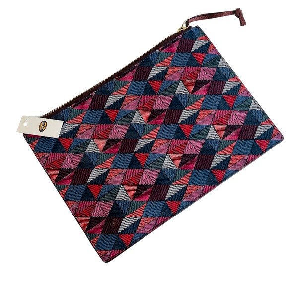 Fossil Handbags - Fossil Emma Leather Multi-Color Geometric Zipper Pouch